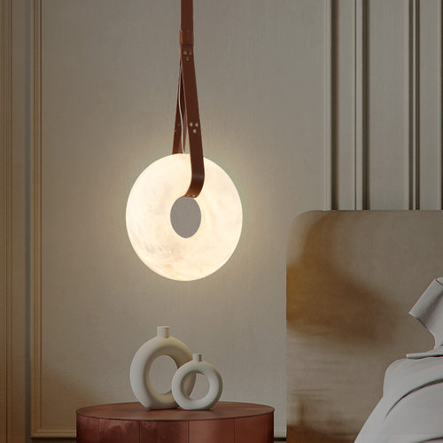 后现代轻奢卧室床头吊灯全铜云石长线小吊灯简约主卧餐厅吧台灯具