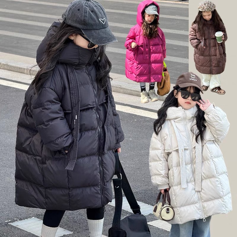 韩国儿童加长加厚羽绒服25冬新款男女童90绒过膝连帽洋气大童外套
