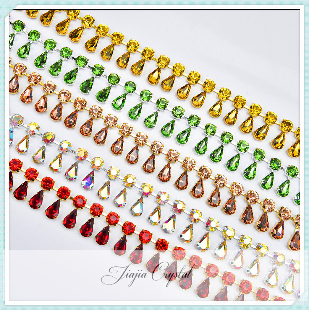 高档2.3cm宽水滴圆形吊坠钻链手缝钻婚纱礼服手工发饰材料DIY配件