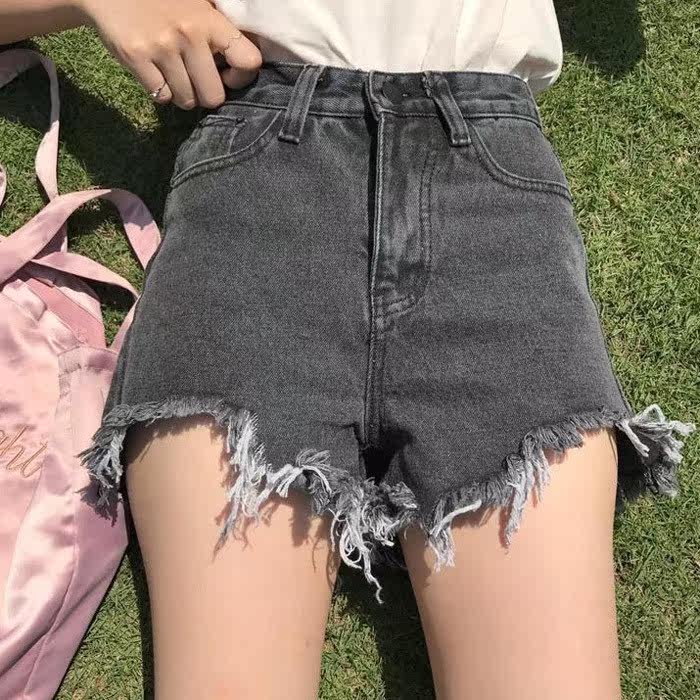 2018夏季新款韩版黑色牛仔短裤女高腰修身显瘦弹力百搭毛边热裤潮|msdalam kategori Butik wanita / wanita, seluar jeans - dari Buy2taobao.com untuk memberikan perkhidmatan ejen Taobao profesional membeli