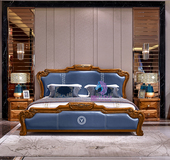 现代新中式 乌金木真皮双人床主卧婚床轻奢实木床大户型卧室家具