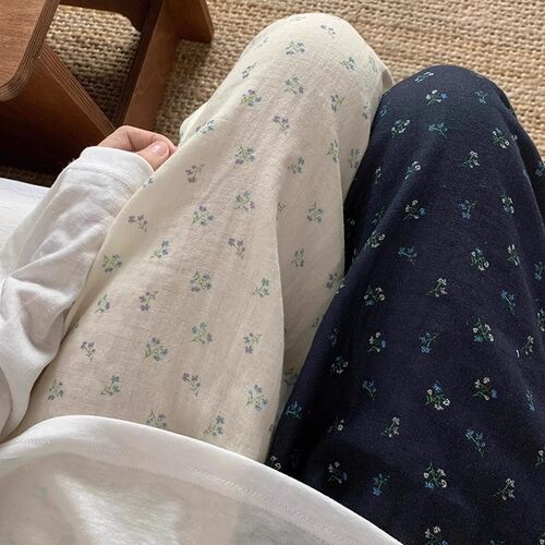 【现货速发】甜美碎花高腰休闲睡裤女夏季长裤大码家居裤Pajamas