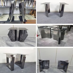 长台餐台脚大板长条轻奢桌架岩板大理石高定镜面方形不锈钢桌腿脚