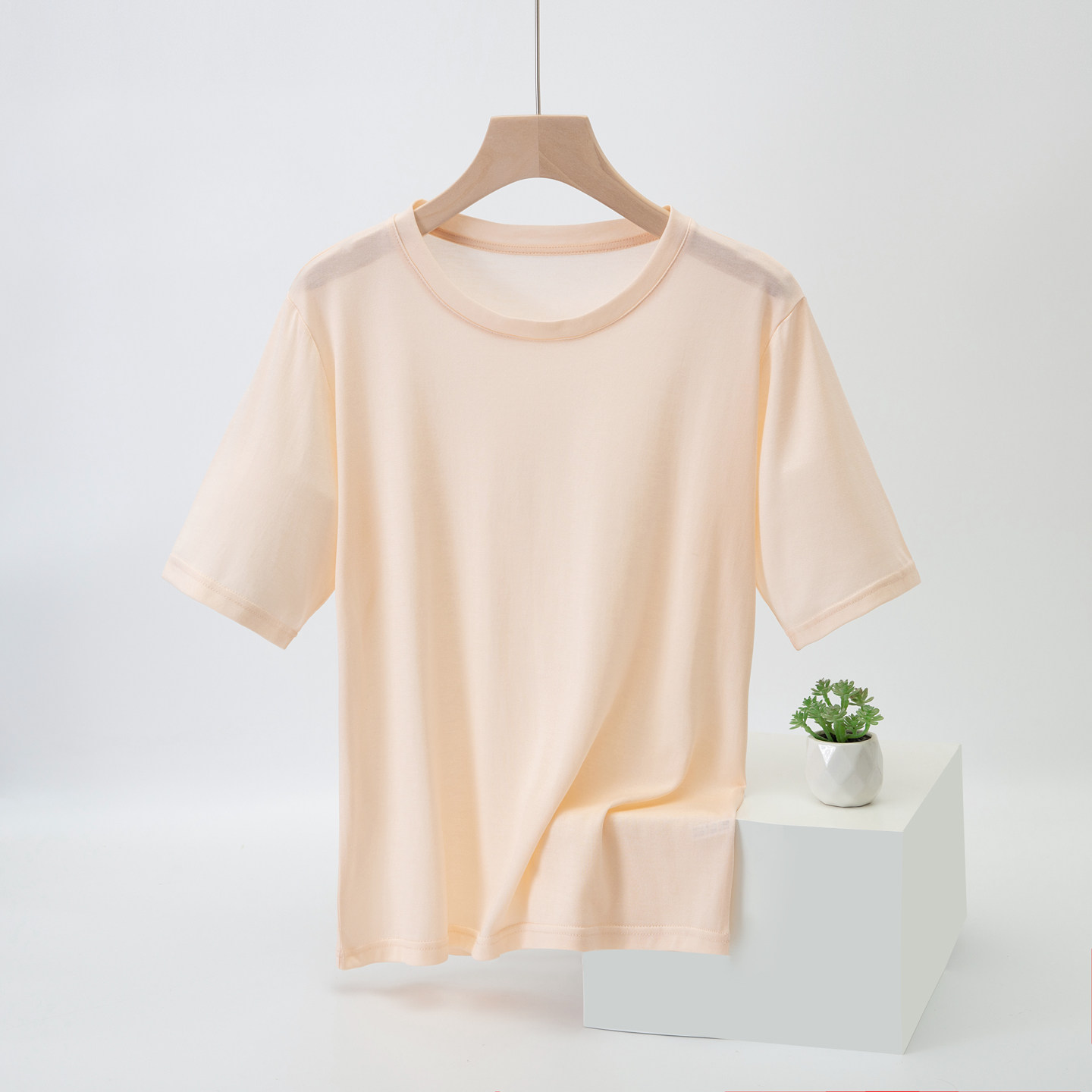 女薄款宽松桑蚕丝圆领短袖上衣+七分裤针织真丝棉家居服睡衣睡裤