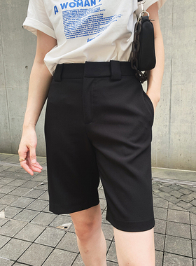 五分裤女直筒高腰显瘦骑行裤打底裤西裤短裤白色裤子西装黑色中裤