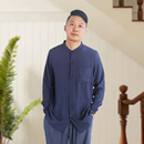 夏薄款纯棉绸衬衫男士绵绸大码长袖衬衣宽松爸爸防晒服人造棉开衫