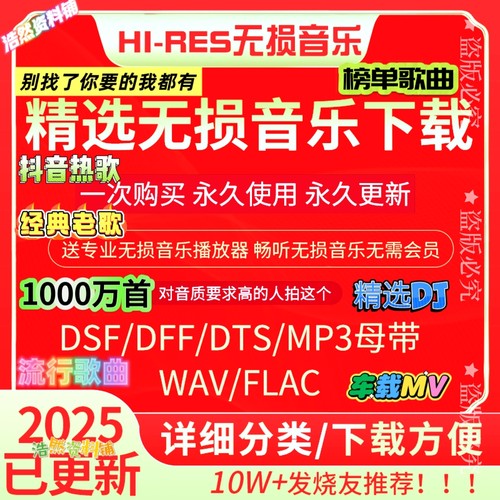 2025年车载无损音乐下载包高音质免费抖音MP3歌曲dj/flac/wav/mp4