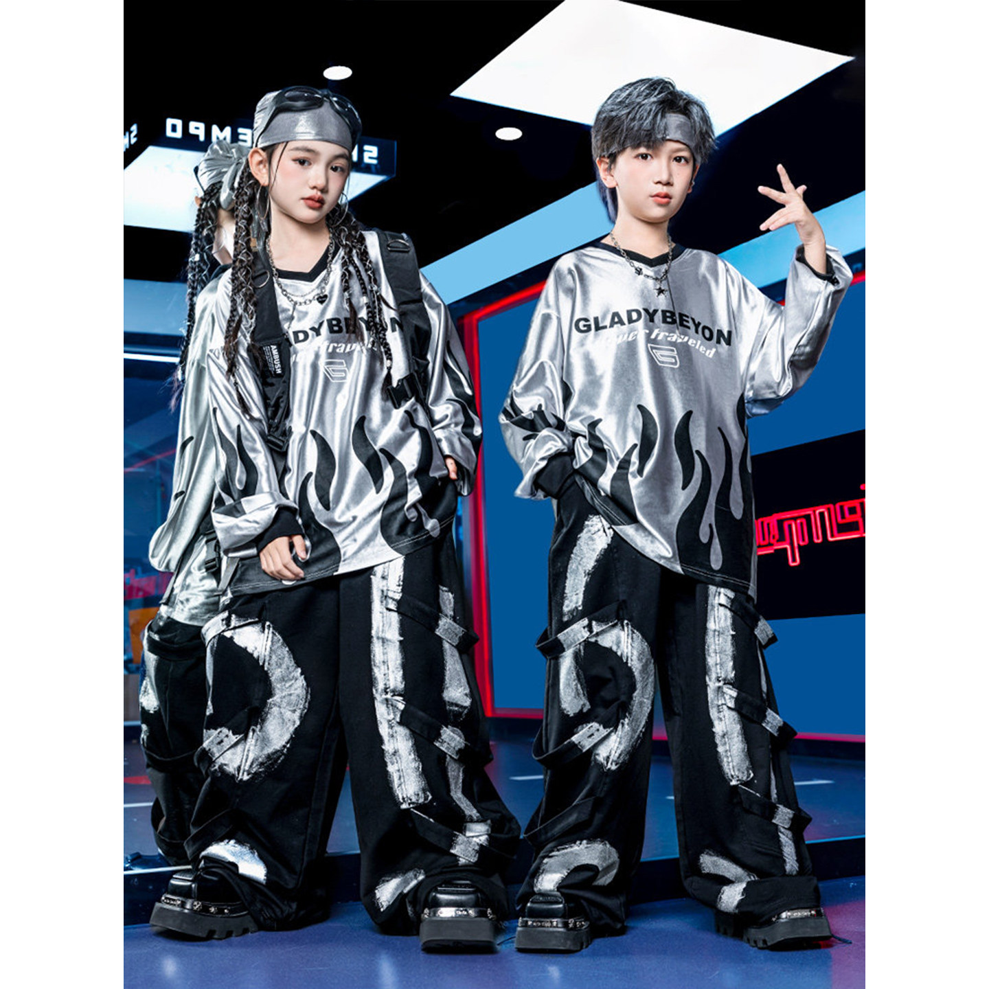 街舞儿童潮服hiphop秋冬演出服嘻哈风酷帅炸街男童架子鼓马甲套装