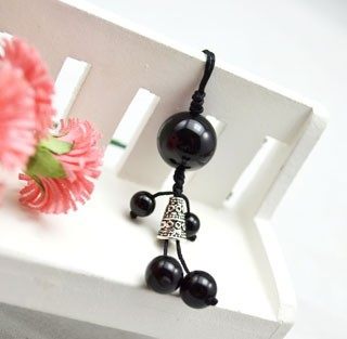 天然黑玛瑙情侣手机挂件藏银饰品黑色手机坠小人手机饰品