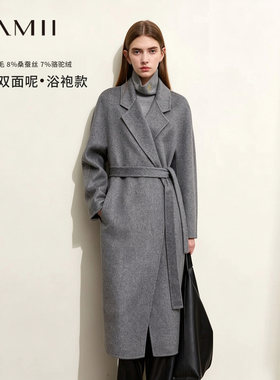 桑蚕丝骆驼绒双面呢大衣女浴袍款