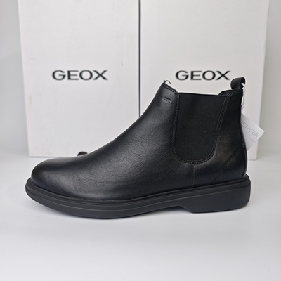 GEOX健乐士专柜撤柜男鞋黑色牛皮切尔西靴中帮休闲皮靴U16DCC