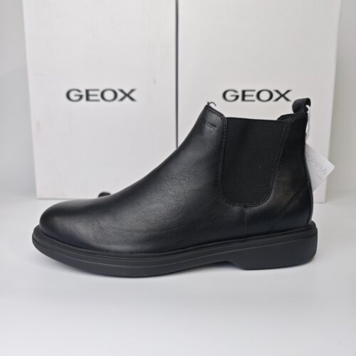 GEOX健乐士专柜撤柜男鞋黑色牛皮切尔西靴中帮休闲皮靴U16DCC
