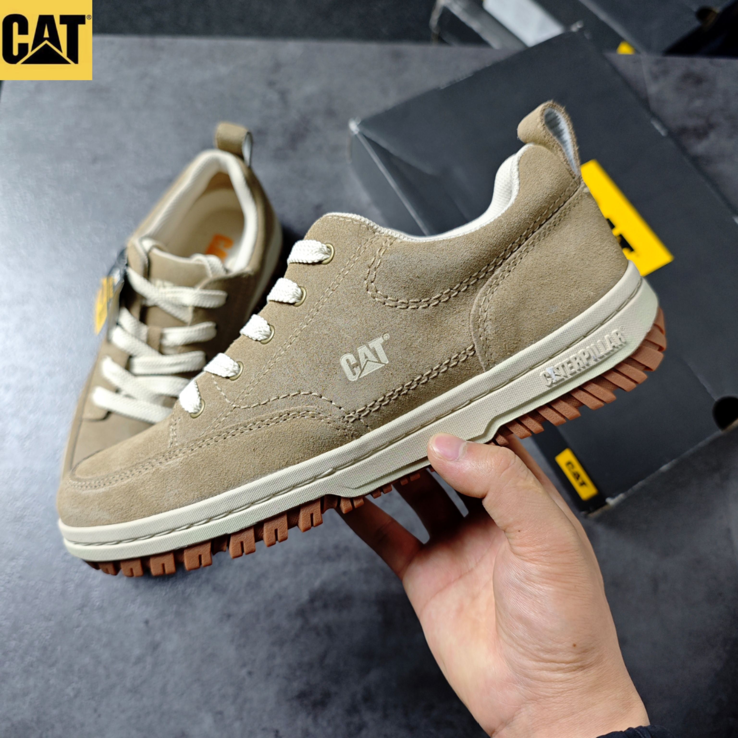 CAT卡特头层牛皮户外运动休闲皮鞋板鞋登山鞋真皮男鞋p725242微瑕