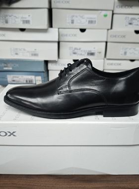 40/44码GEOX健乐士杰欧适男士黑色商务皮鞋休闲皮鞋U16E3B  C9999