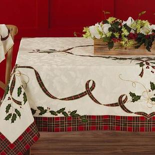 出口欧美HOLIDAY NOUVEAU MELODY蓝纳克斯圣诞丝带布艺桌布田园