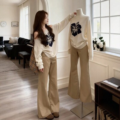 卡其色美式微喇牛仔裤女