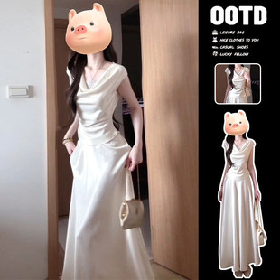 小个子白色连衣裙女巨好看套装2025新款夏季绝美特别漂亮掐腰长裙