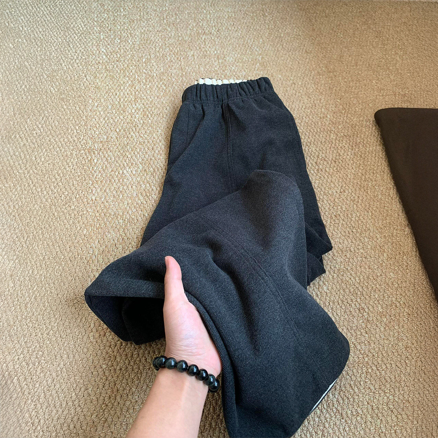 梨型身材深灰色毛呢直筒休闲裤女秋冬加绒大码胖mm高腰显瘦阔腿裤