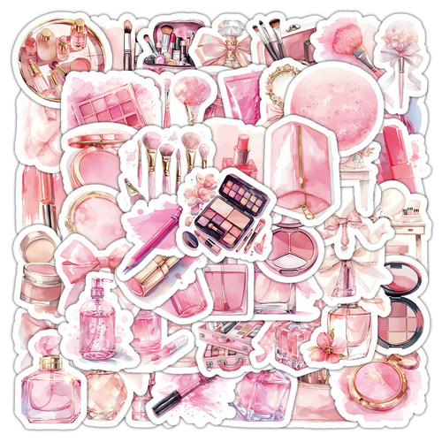 粉色化妆品贴纸口红眼影蝴蝶结素材高颜值少女心DIY装饰贴画防水