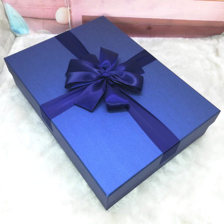 高档超大号蓝色礼物盒长方形包装a4书画相册礼品盒丝巾婚纱盒定制