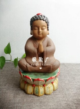 石湾公仔陶瓷大师精品禅意莲花沙弥小佛酒柜书房博古茶室家居摆件