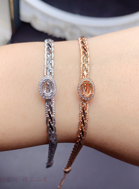 女s925纯银手链空托手表带粗链尾