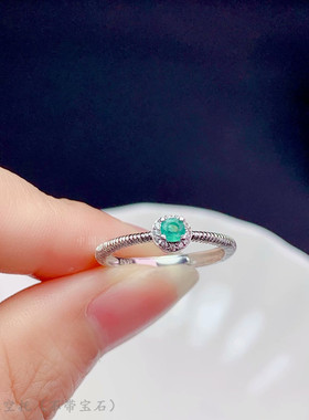 戒指纯银蓝宝石空托s925正圆形