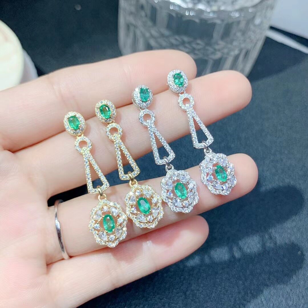 s925纯银耳钉空托 椭圆形3*4+4*5mm组合款奢华 耳坠 长款空托饰品