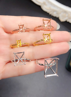 女银长方形麻花戒臂戒指空托