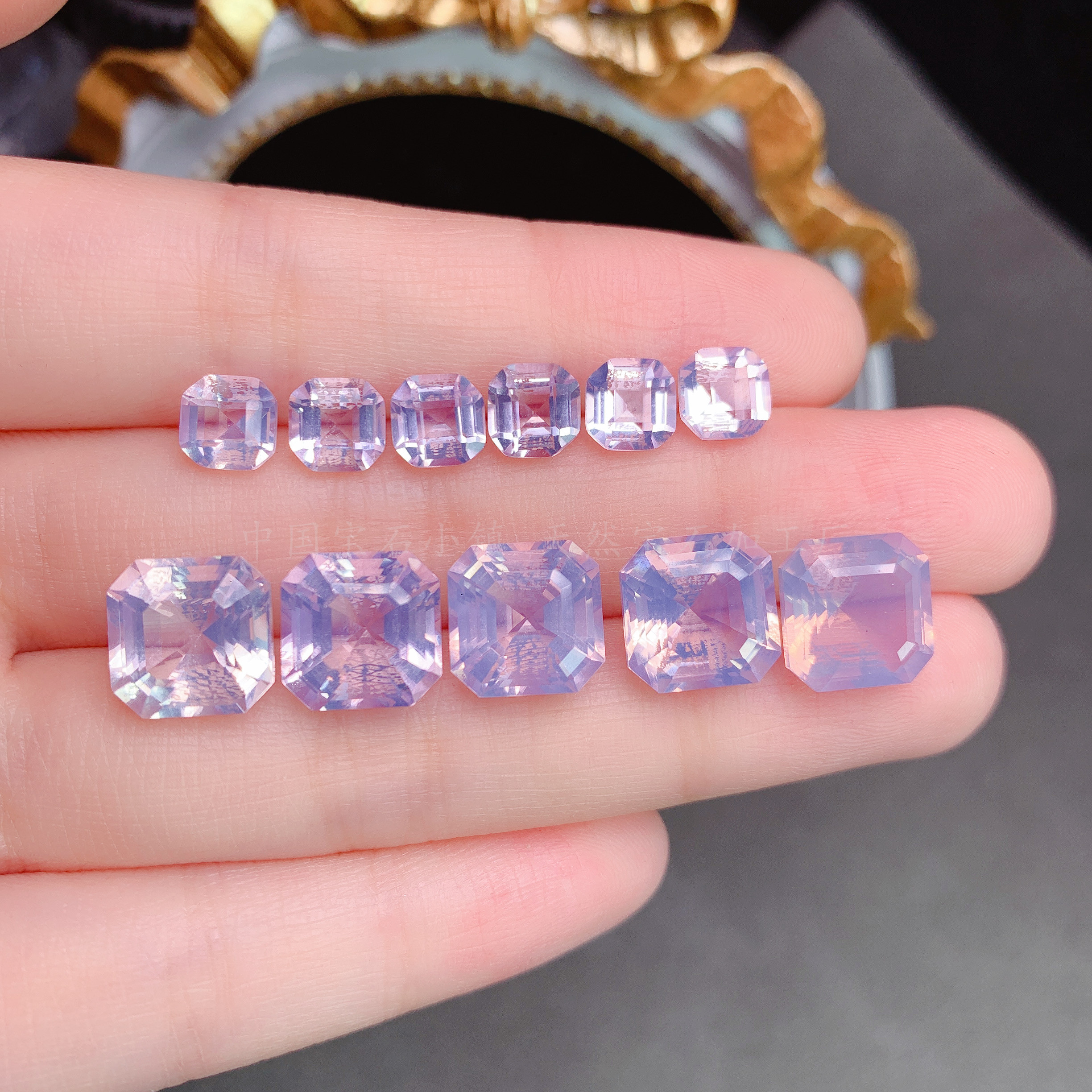 天然熏衣草紫水晶裸石戒面 刻面方形6*6 8*8 10*10mm粉紫色阿斯切