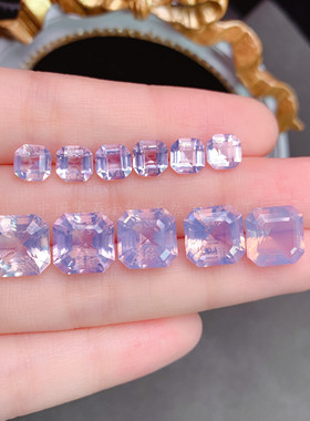 天然熏衣草紫水晶裸石戒面 刻面方形6*6 8*8 10*10mm粉紫色阿斯切