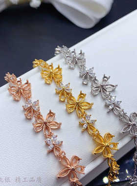 群镶钳高端首饰镂空秀气花朵手链女 s925纯银首饰饰品水滴马眼形