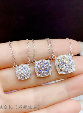 纯银圆形锁骨链克拉莫桑钻吊坠