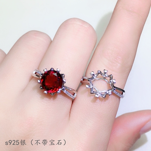 s925纯银 圆6*6 8*8 9*9mm戒指空托 镶钳晶石莫桑钻12 3克拉 雪花