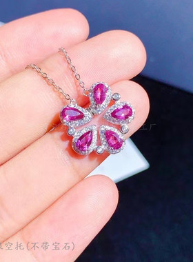 纯银吊坠空托水滴形精工石榴石
