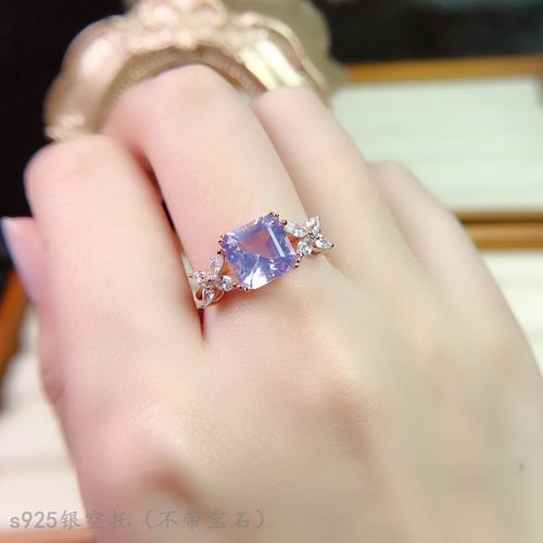 s925纯银戒指空托镶钳粉晶紫水晶
