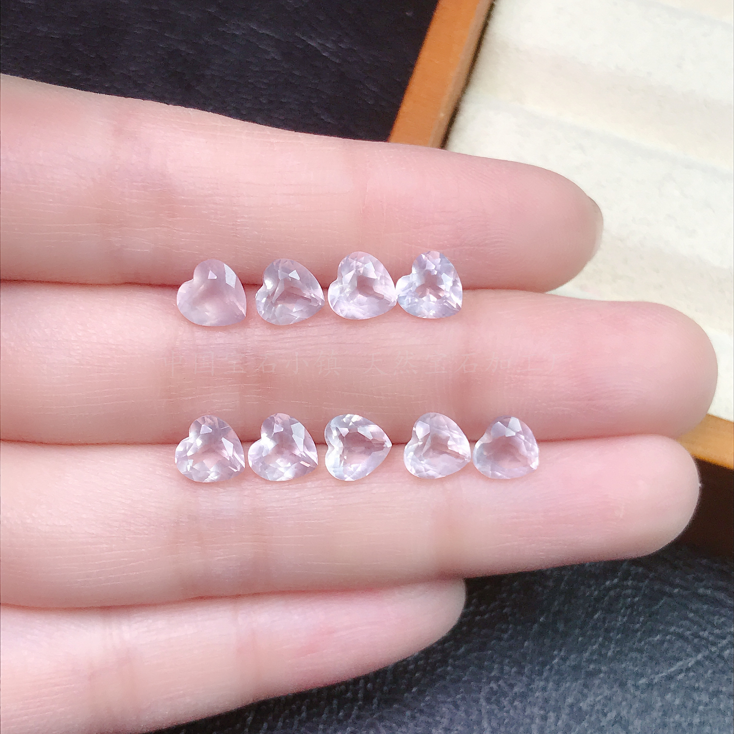 天然粉晶 芙蓉石裸石 爱心形5 6 7 8mm尖底刻面切工 粉色招桃花