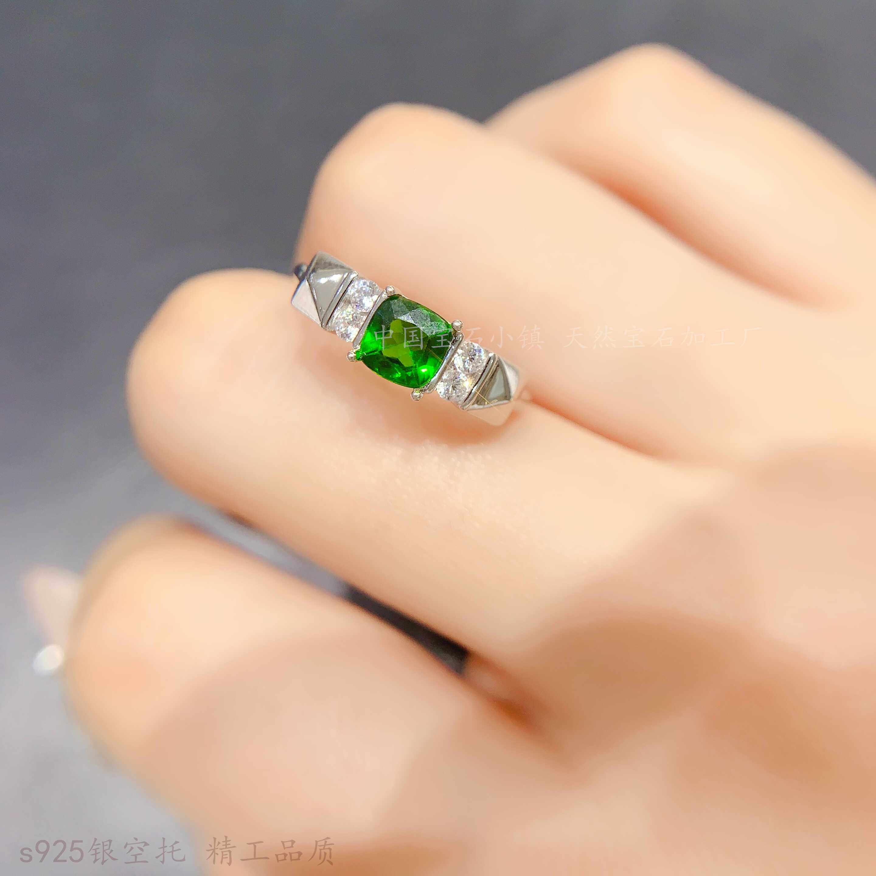 正方形5*5mm戒指空托枕形 阿斯切裸石宽戒臂光面精致内敛s925纯银