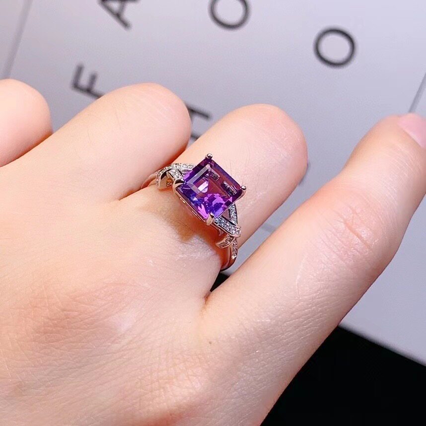 s925纯银戒指空托 方形8*8mm气质 时尚紫水晶爪镶戒指空托 银饰品
