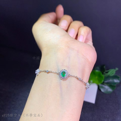 女银饰品银饰清新祖母绿手链