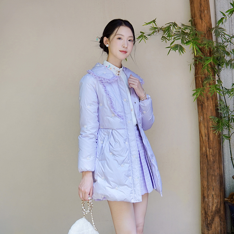 小香风设计感中长款羽绒服