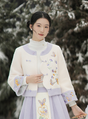 ATAR新中式国风盘扣呢料毛绒短上衣女冬装2025新款高级感毛呢外套