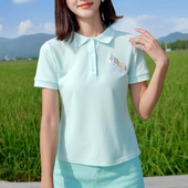 夏日清新天使马绣花短袖 翻领POLO衫 女装 ATAR清货 针织T恤衫 上衣
