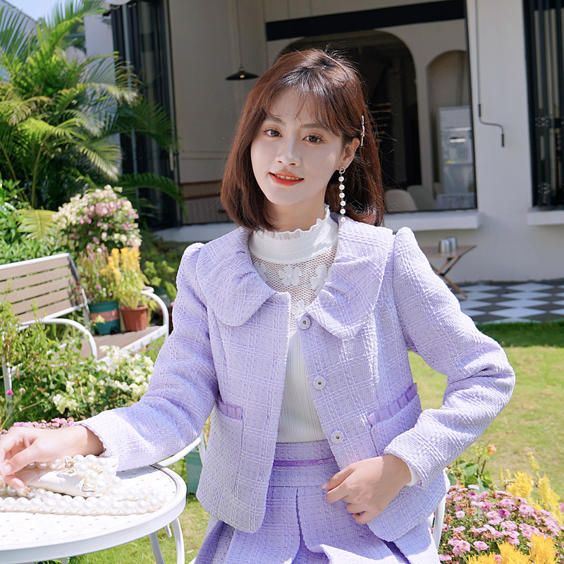 ATAR高级粗花呢单排扣短外套