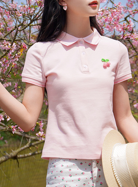 ATAR女装纯色短袖T恤 2025年夏季新款针织翻领POLO衫修身甜美上衣