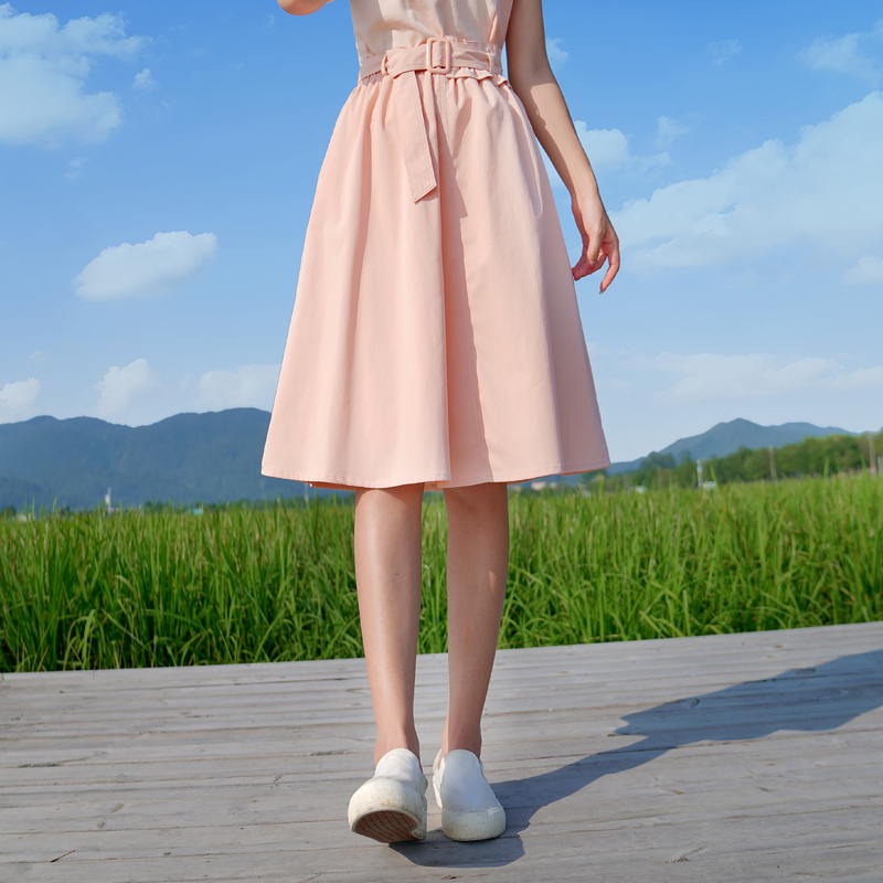 ATAR清货秋季文艺口袋半身裙女 休闲a字松紧高腰收腰中长款裙子