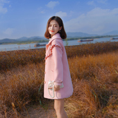 时尚 ATAR淑女毛呢外套女2025年冬季 新款 名媛气质爱心呢料中长大衣