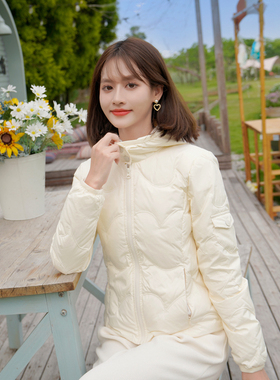 ATAR冬女装新款轻薄保暖80%白鸭绒连帽羽绒服 2025修身夹克短外套