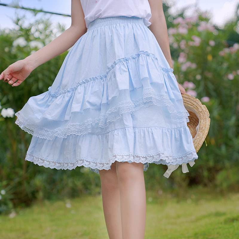 ATAR蕾丝荷叶花边半身裙子2025年夏季新款小清新少女蛋糕裙蓬蓬裙