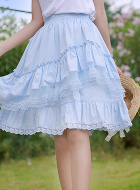 ATAR蕾丝荷叶花边半身裙子2025年夏季新款小清新少女蛋糕裙蓬蓬裙